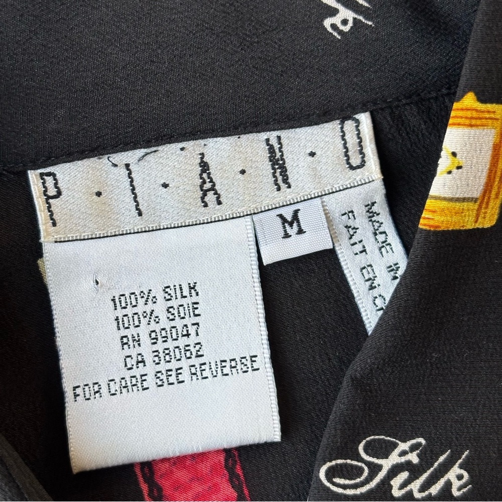 PIANO | Black Silk Vintage 90s Fashionista Silk Button Up Glam Blouse | Size M - Picture 7 of 7